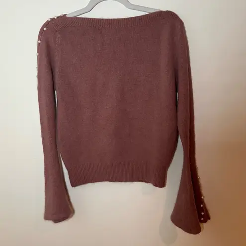 Vintage Korean Mohair Blend Pearls Pink Sweater Flared Sleeves Size S