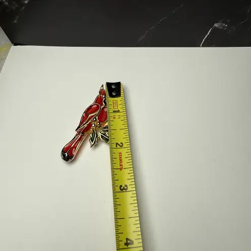 Red Cardinal Bird Brooch Pin Stained Glass Appearance Plique a Jour Style 47730 Gold