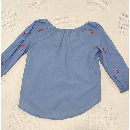 Velvet by Graham Spencer Martha neon floral embroidered blouse XS TB 4707 Blue