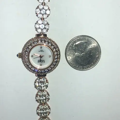 Burgi Ladies Diamond Dial BUR139RG Crystal CZ Rhinestone Rose Gold Tone Watch White