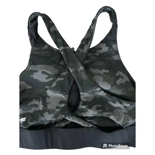 Fabletics  High Impact Front Zip Green‎ Gray Black Camo Sports Bra