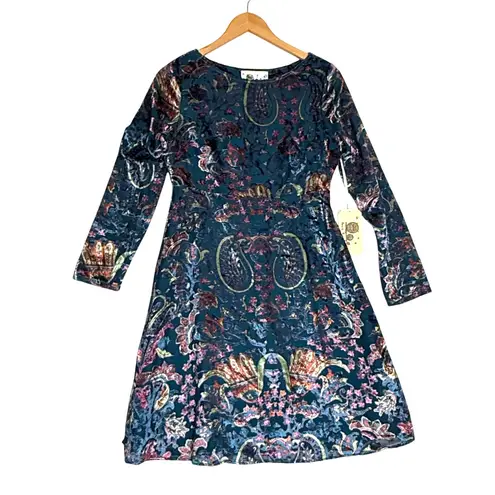 Peace + Love Paisley Floral Velvet Burnout Dress Sz M Baroque Whimsy Glam New Blue Size M