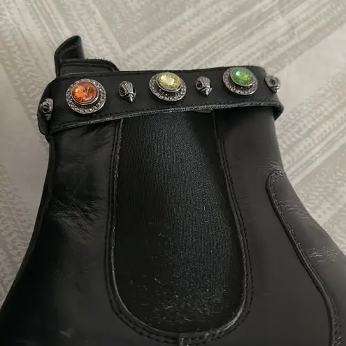 Kurt Geiger SAWYER WOMENS BLACK EMBELLISHED LEATHER SLIP ON CHELSEA BOOTS SIZ 37