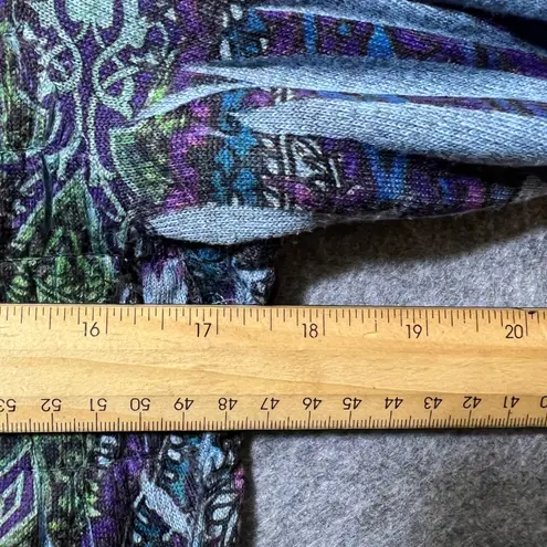 Me World Boho Open Front Cardigan Jacket L Multicolor Paisley Print Smocked Back Purple Size L