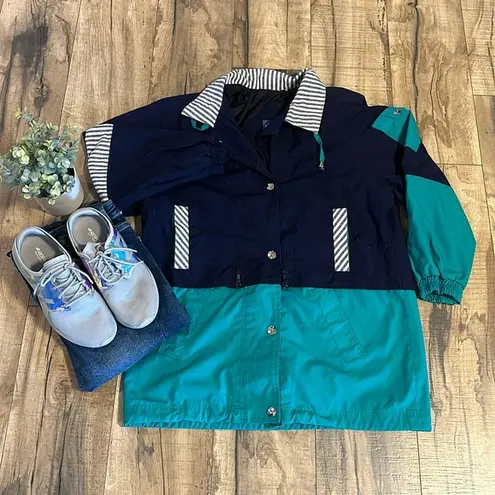Vintage 90s Braetan Retro Green Blue Teal Windbreaker Coat Jacket Womens Medium