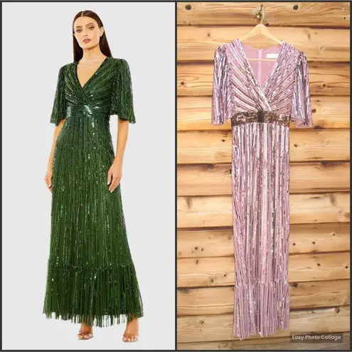 Mac Duggal 23010 Flutter Sleeve Deep V Ruffle Hem Sequin Gown