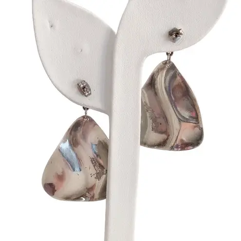 Water Wave Droplet Silver Tone Stud Post Drop Earrings Runway Statement Triangle