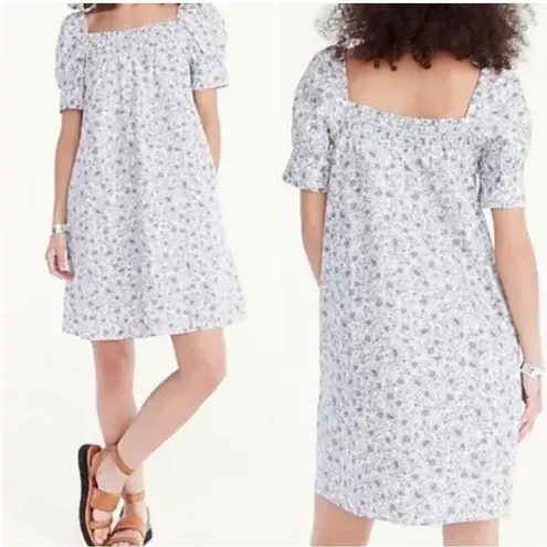 J.Crew  Mini Dress White Floral Smocked Puff Sleeve Square Neck Cottagecore