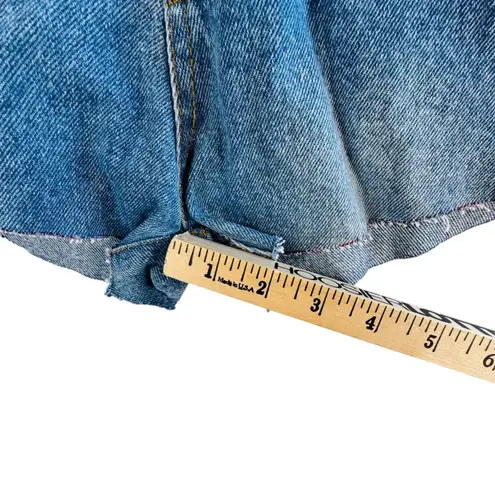 MCM High Rise Distressed Cutoff Jean Shorts Sz 27 Vtg Y2K Grunge Boho Festival Blue