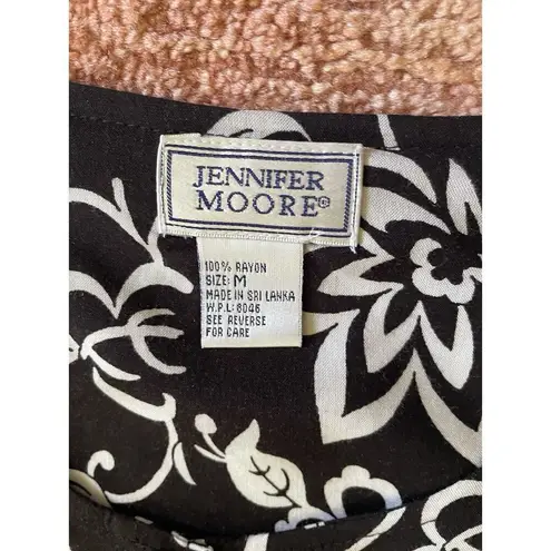 Jennifer Moore black white floral rayon button Up babydoll dress M pockets