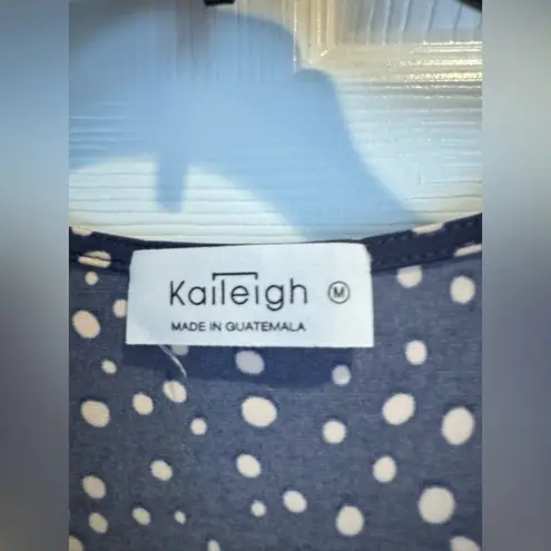 Kaileigh Woman’s Size Medium Navy Faux Wrap Polka Dot Stretch Dress