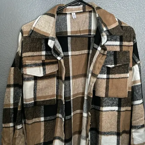 Brown Multicolored Plaid Shacket Size Medium