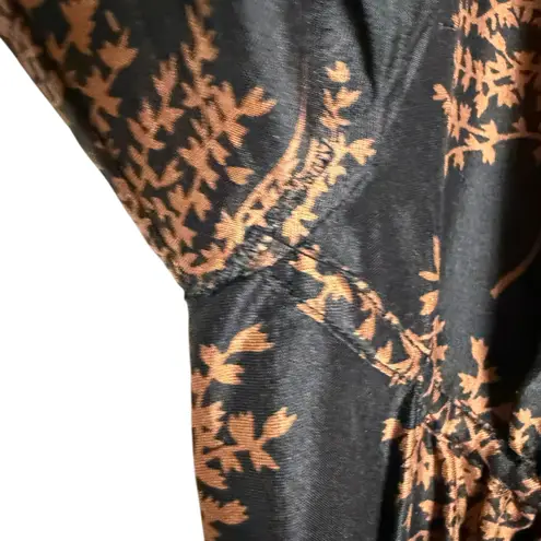 Rebecca Taylor Arden Black Floral Blouson Sleeve Scoop Ruched Silk Midi Dress XS