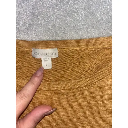 Garnet Hill Womens Small Boxy Linen Boatneck Sweater Musterd Yellow Stripe