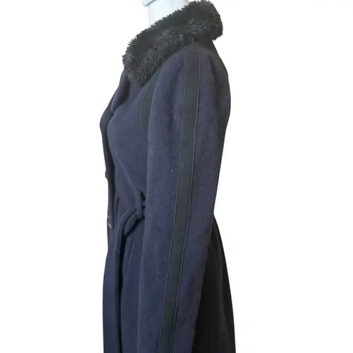 Rebecca Taylor Navy Black Wool Peacoat Faux Fur Collar Double Breasted Belt Sz 0