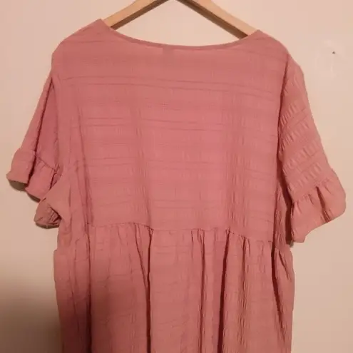 Emery Rose Dusty Pink Babydoll Dress-Size 4XL-Short Sleeve-Ruffle Hem-Pastel