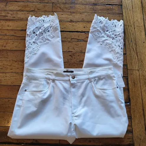 Premise Asymmetric Lace Hem Detail Capri Pants Cotton Blend White Size 12