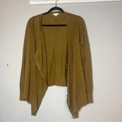 Garnet Hill Easy Linen Drape Front Cardigan Green Button Oversized Lagenlook M