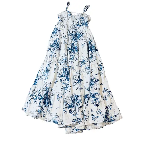 Lulus NWOT  Small Mykonos Mood Ivory Floral Print Tie-Strap Tiered Midi Dress