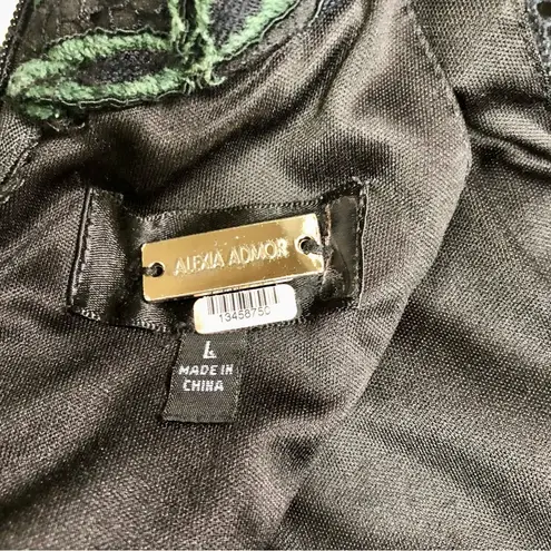 Alexia Admor Lacy Midi Dress Sleeveless Ruffles Dark Green Black Ladder Stitch L - Image 12