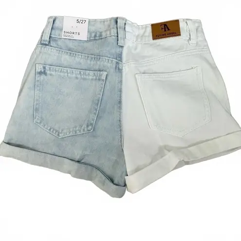 Flying Angel Color Split Denim Shorts White Light Wash NWT Size 5/27 Blue