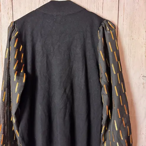 Carmen Marc Valvo Black and Gold Mock Neck Long Sleeve Sweater Sz M NWT