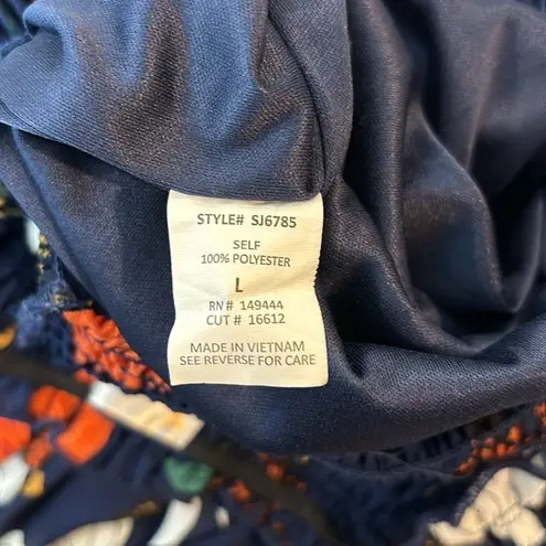 Siren Lily Smocked Floral Romper Women’s Size Large in Navy Blue & Orange