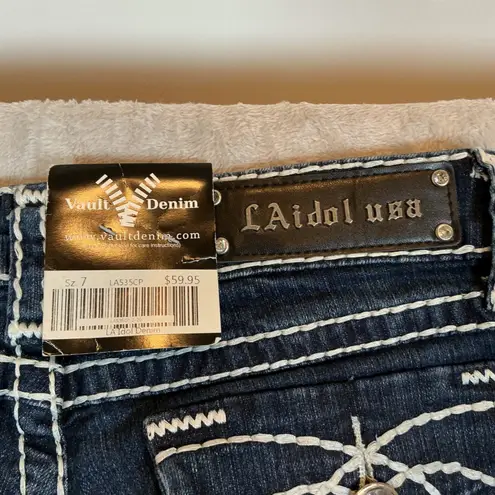 NWT LA Idol USA Embellished Cropped Jeans Dark Wash White Stitch Detail Size 7 Blue