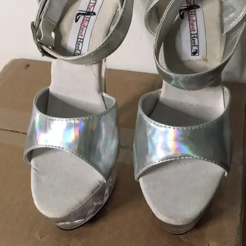 New Womens The Highest Heel Clear Platform Strappy 6” Heels Size 6M Silver