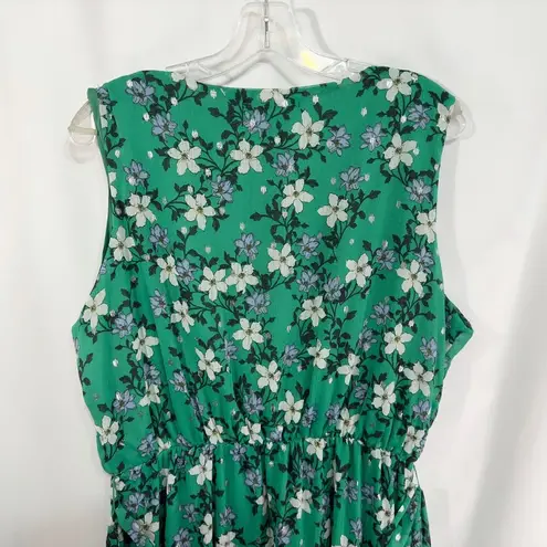 Adrienne Vittadini Adrienne Vittadini XL Dress Green Floral Metallic Belted Crepe Sleeveless 1227
