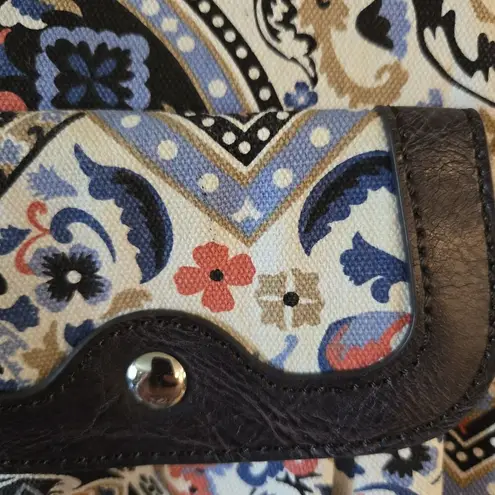 Jaclyn Smith Floral Paisley Shoulder Bag Handbag Purse Canvas Faux Leather Trim