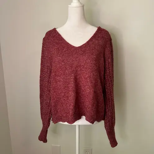Frye  berry red knit v-neck long sleeve sweater size L