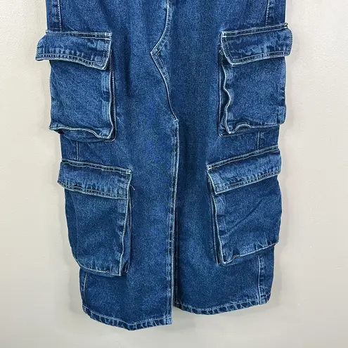 The Ragged Priest Denim Cargo Midi Skirt Womens 28 Blue Jean Edgy Chic