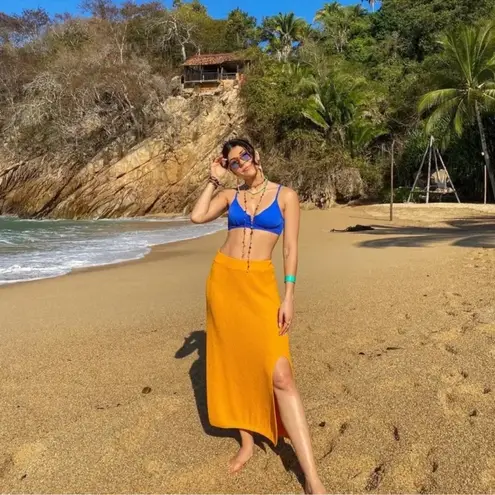 Rag and Bone  Women's Soleil Deep Yellow Knit Midi Skirt Size Medium - Image 13