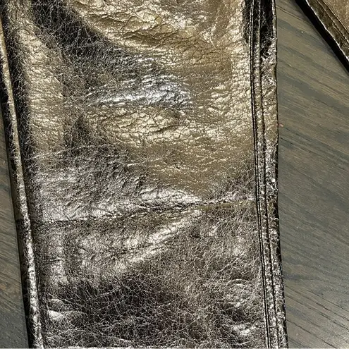 Karen Millen NWT Metallic Faux Leather Straight Pants Size 12 - PEWTER