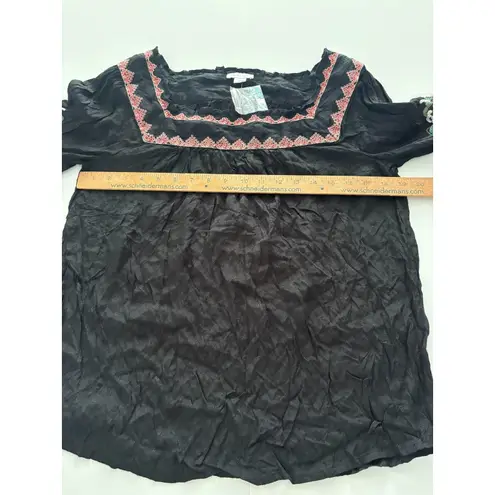 Sundance Artists Vision Tunic Size S Black Floral Embroidered Crinkle Boho NWOT