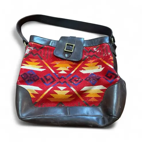 Pendleton Vintage Wool & Leather Crossbody – Southwestern Red Geometric