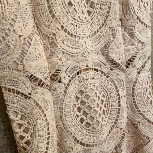 A.Peach peachy pink embroidered lace bodycon midi dress, M