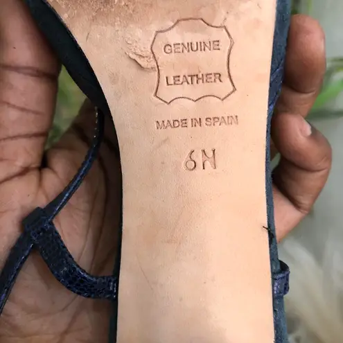 90s VTG Navy blue/green suede genuine leather kitten heels pumps courts sling back pointy toe Made in Spain Size 6