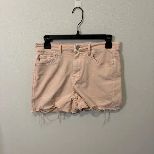 Judy Blue Denim Shorts Frayed Hem High Waist Peach Pink Medium