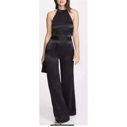 USA Made MISA Black Satin Special Occasion Backless Jumpsuit Wide Leg Sandra