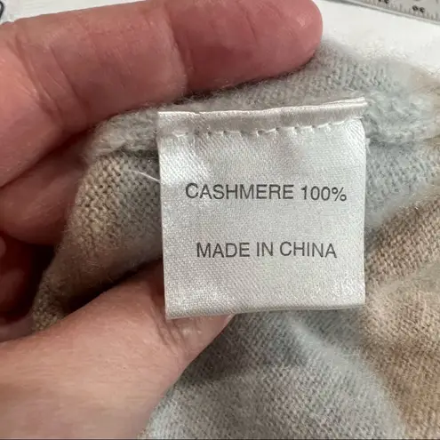 Cortland Park Light Blue Tan 100% Cashmere Sweater Pearl button closure Size L