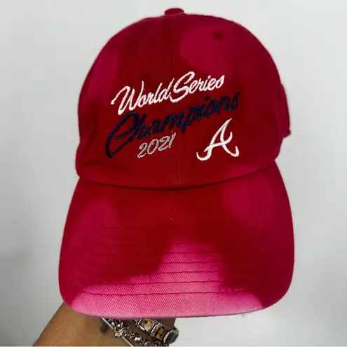 Atlanta Braves 2021 World Series Winner Custom Bleach Splatter Dad Hat OS - Image 3