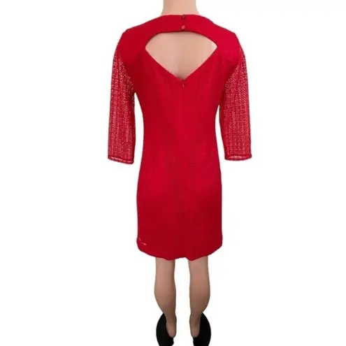 Trina Turk  Red Eyelet Dress Size 6 Peekaboo Back Cut Out