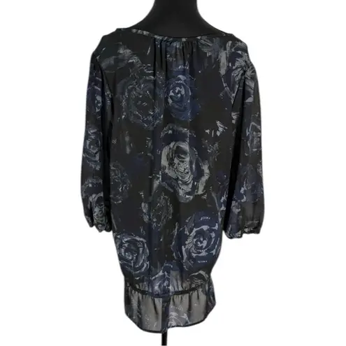 Just My Size Floral Pullover Blouse 3/4 Sleeve Womens 2X (18W-20W) Navy Blue - Image 4