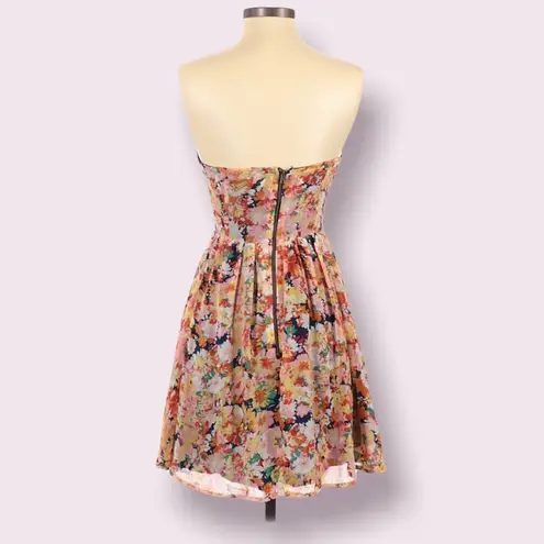 Lucca Couture Urban Outfitters floral strapless chiffon dress