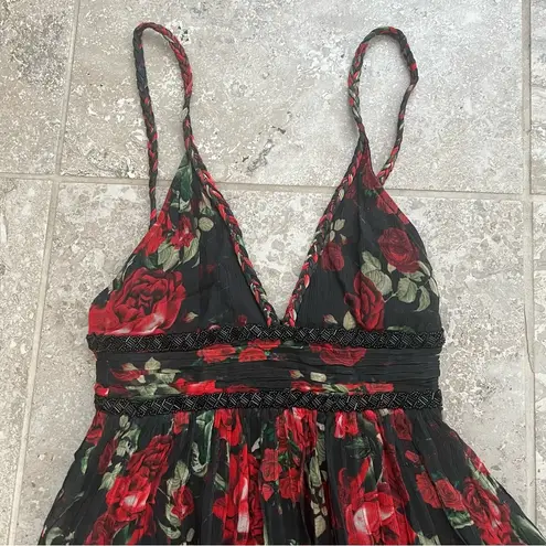 Rococo Sand Tiered Maxi Dress, Black Red Roses, Size XS New w/Tag $478 SOLD OUT