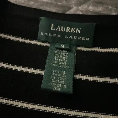 Lauren Ralph Lauren Womens M Black & White Striped Cardigan Sweater silk casual Size M