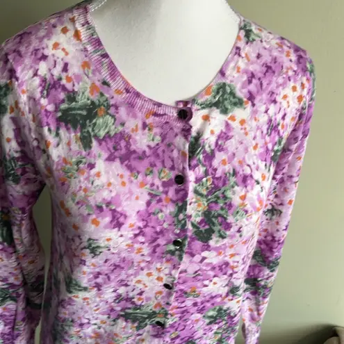 J.Crew  lightweight floral lilac 3/4 sleeves cotton button down cardigan