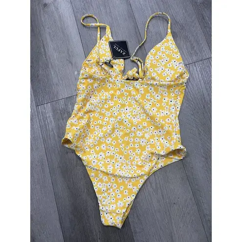 Zaful NWT -  Yellow One Piece FLORAL Swimsuit V-Neck OPEN FRONT SIZE 6